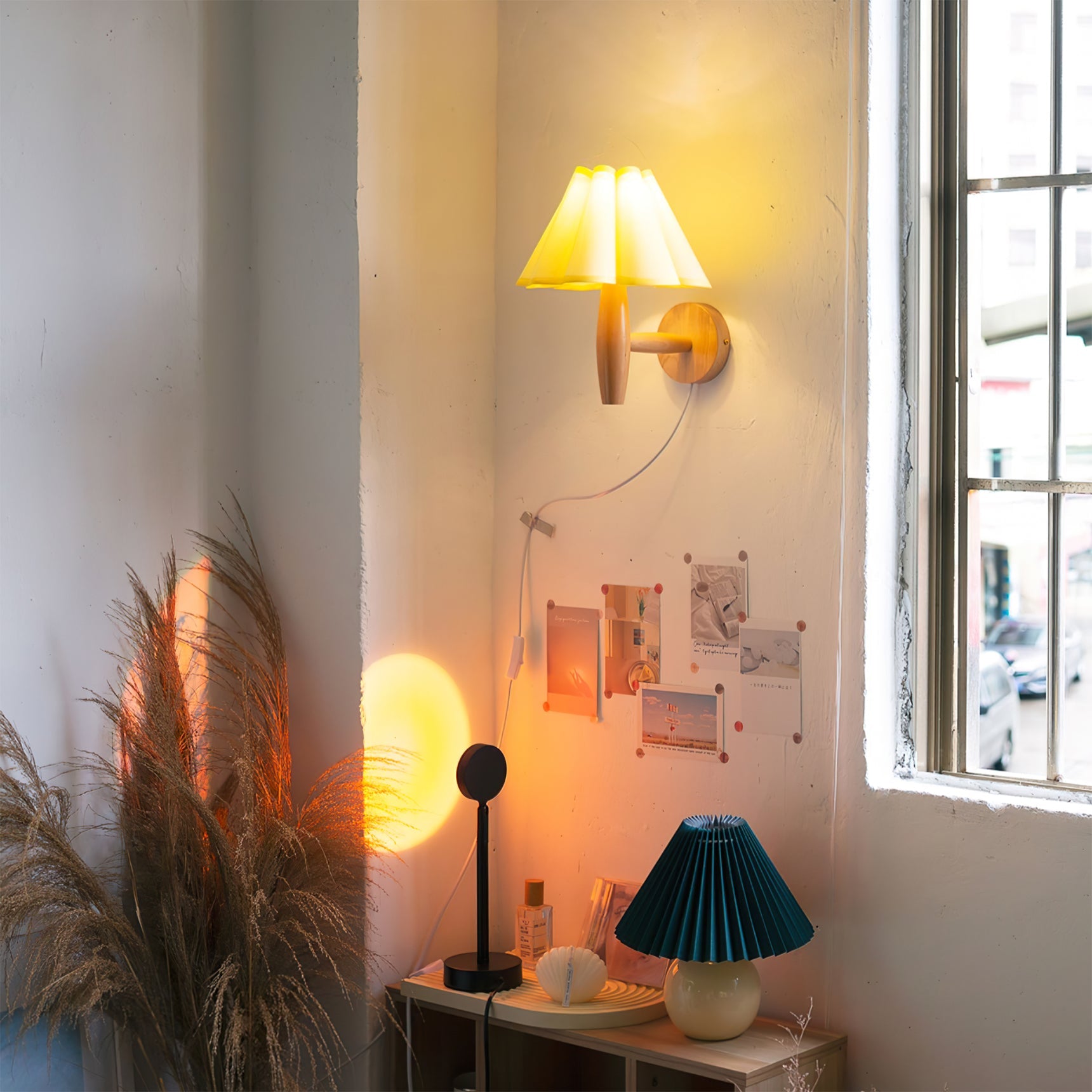 Wall Lamp Wood Fluted 12.2 in Indoor Living Room Bedroom Lighting Adjustable Vintage Style | Thomler