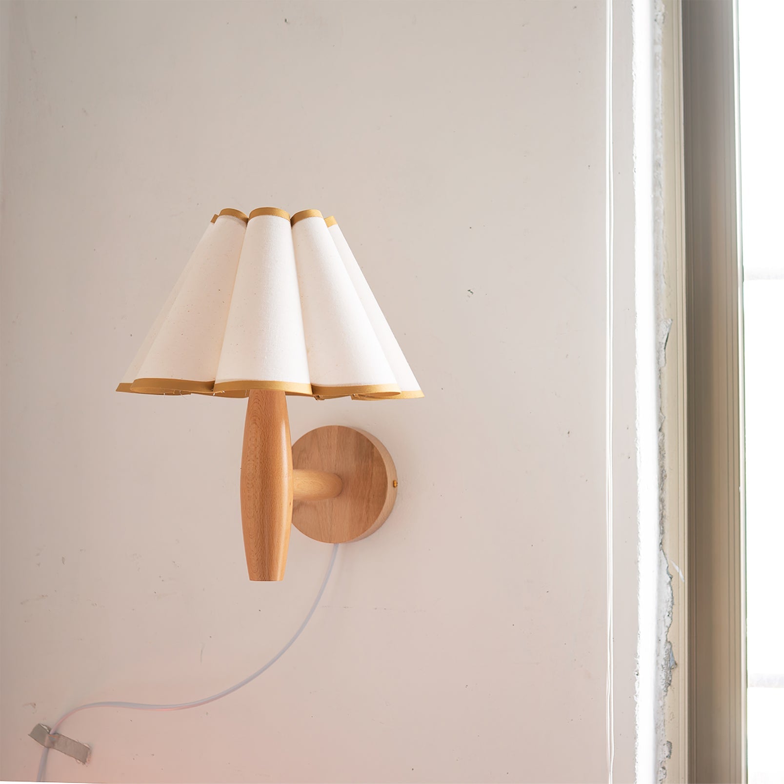 Wall Lamp Wood Fluted 12.2 in Indoor Living Room Bedroom Lighting Adjustable Vintage Style | Thomler