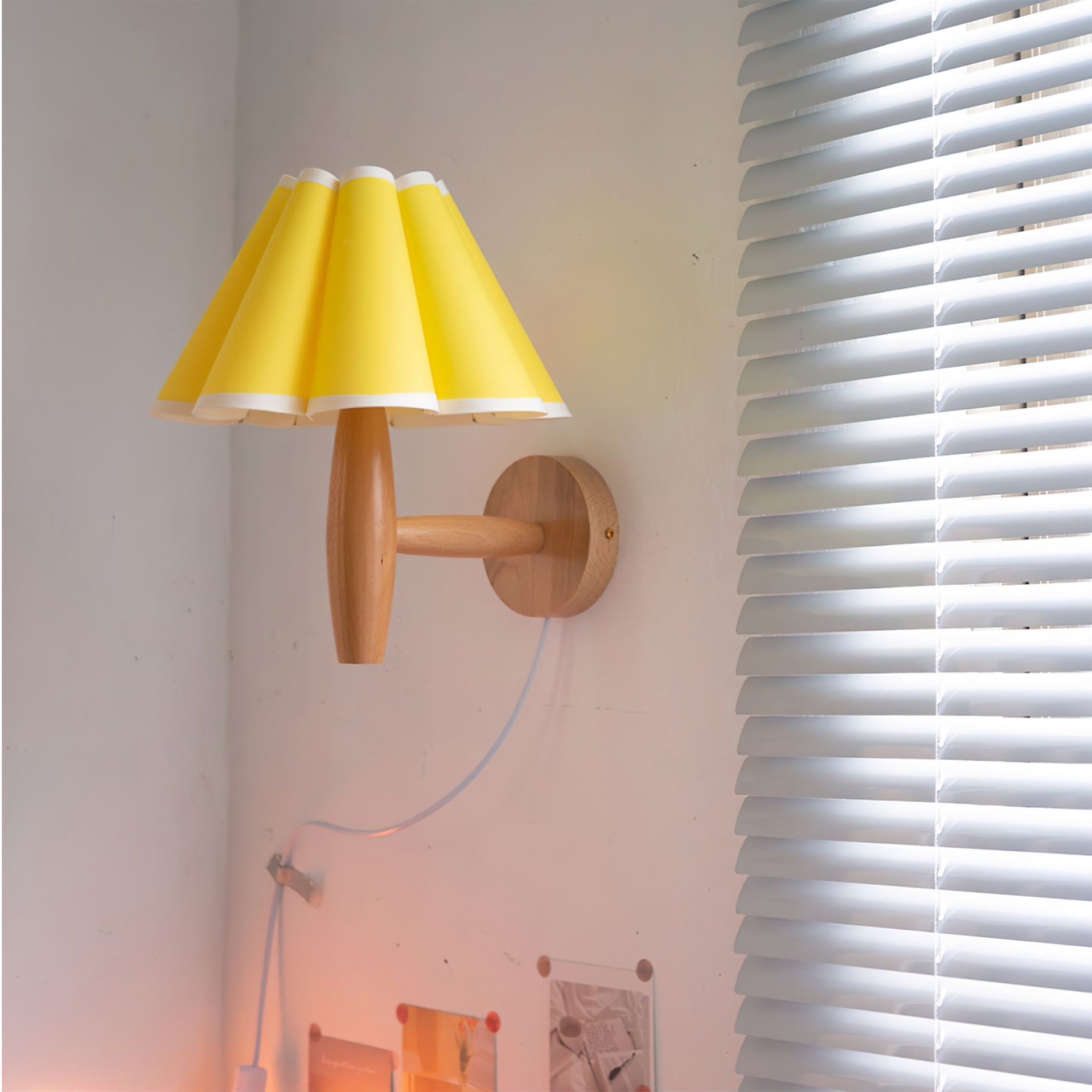 Wall Lamp Wood Fluted 12.2 in Indoor Living Room Bedroom Lighting Adjustable Vintage Style | Thomler