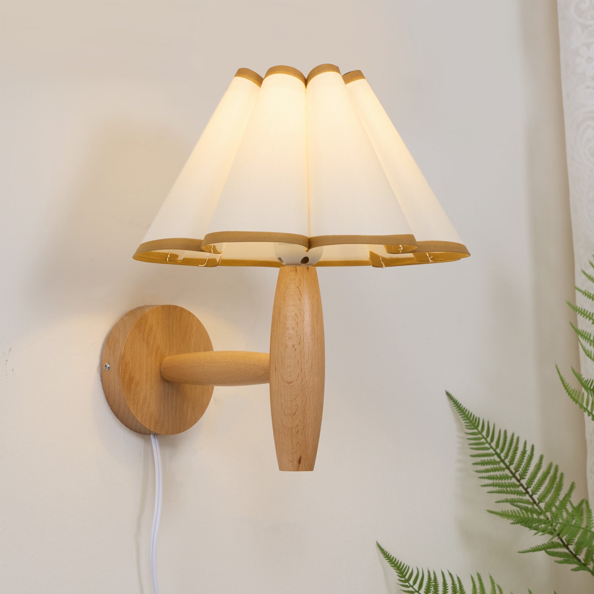 Wall Lamp Wood Fluted 12.2 in Indoor Living Room Bedroom Lighting Adjustable Vintage Style | Thomler