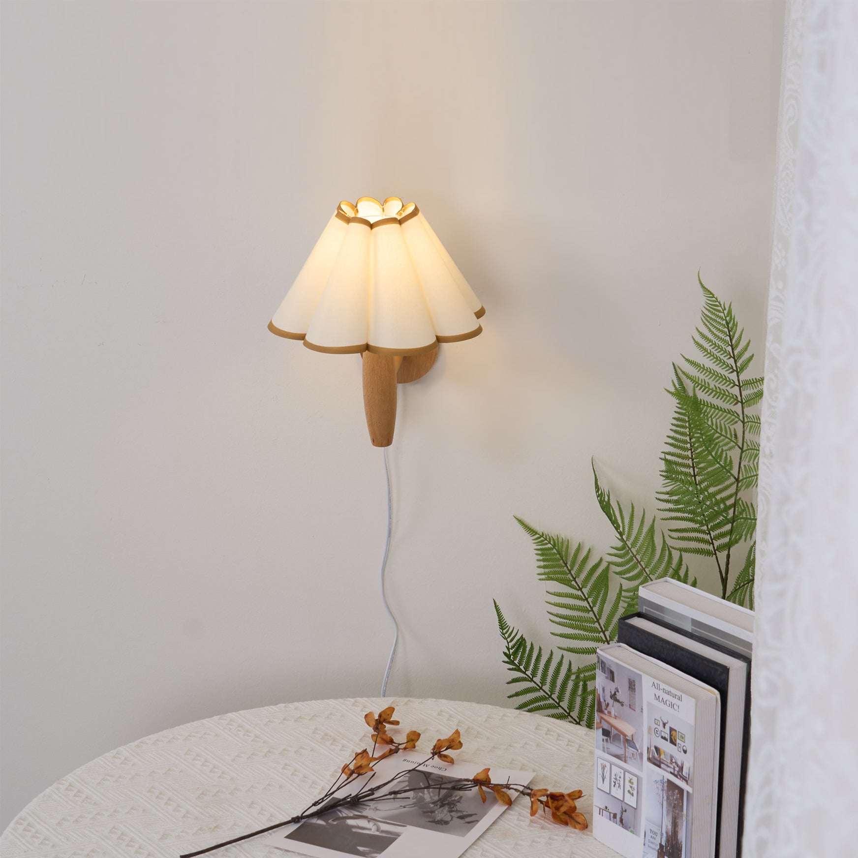 Wall Lamp Wood Fluted 12.2 in Indoor Living Room Bedroom Lighting Adjustable Vintage Style | Thomler