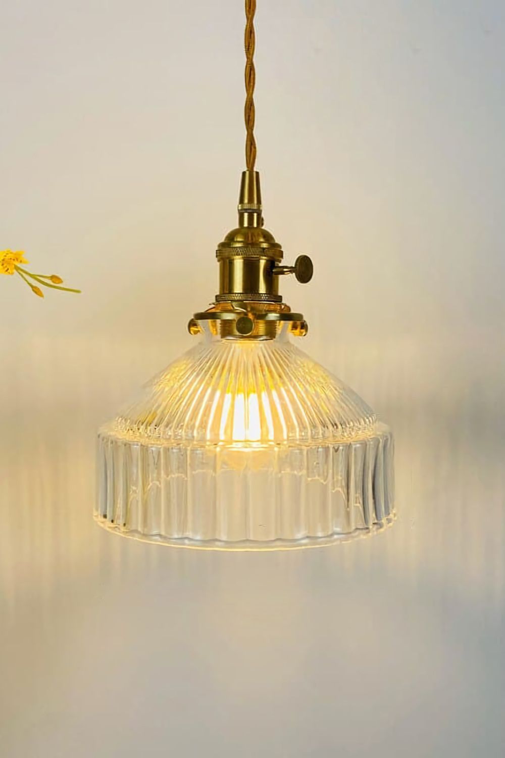 Glass & Brass Pendant Ceiling Light Fixture for Entryway, Bedroom & Living Room – Vintage Style E26 Socket | Thomler