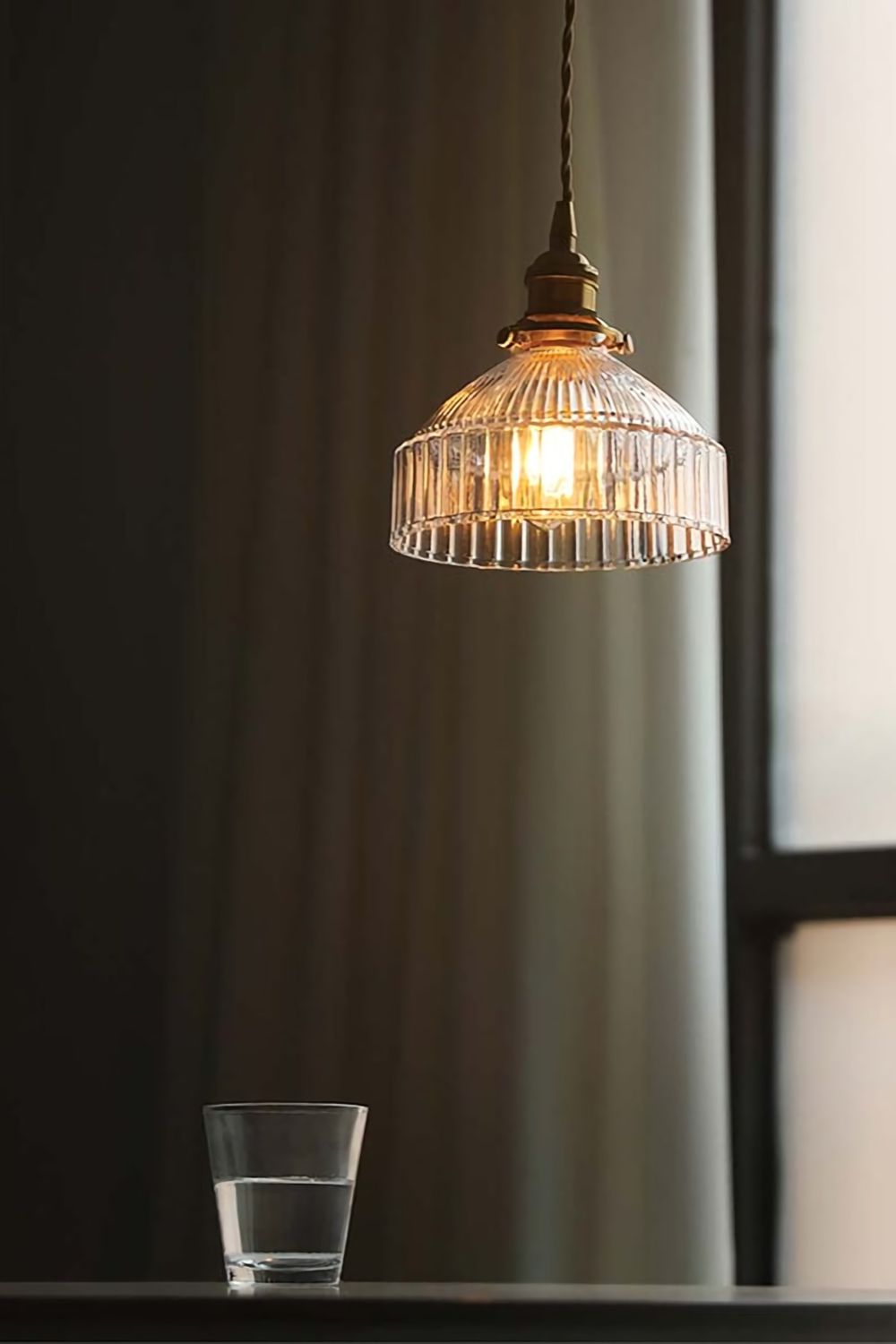 Glass & Brass Pendant Ceiling Light Fixture for Entryway, Bedroom & Living Room – Vintage Style E26 Socket | Thomler