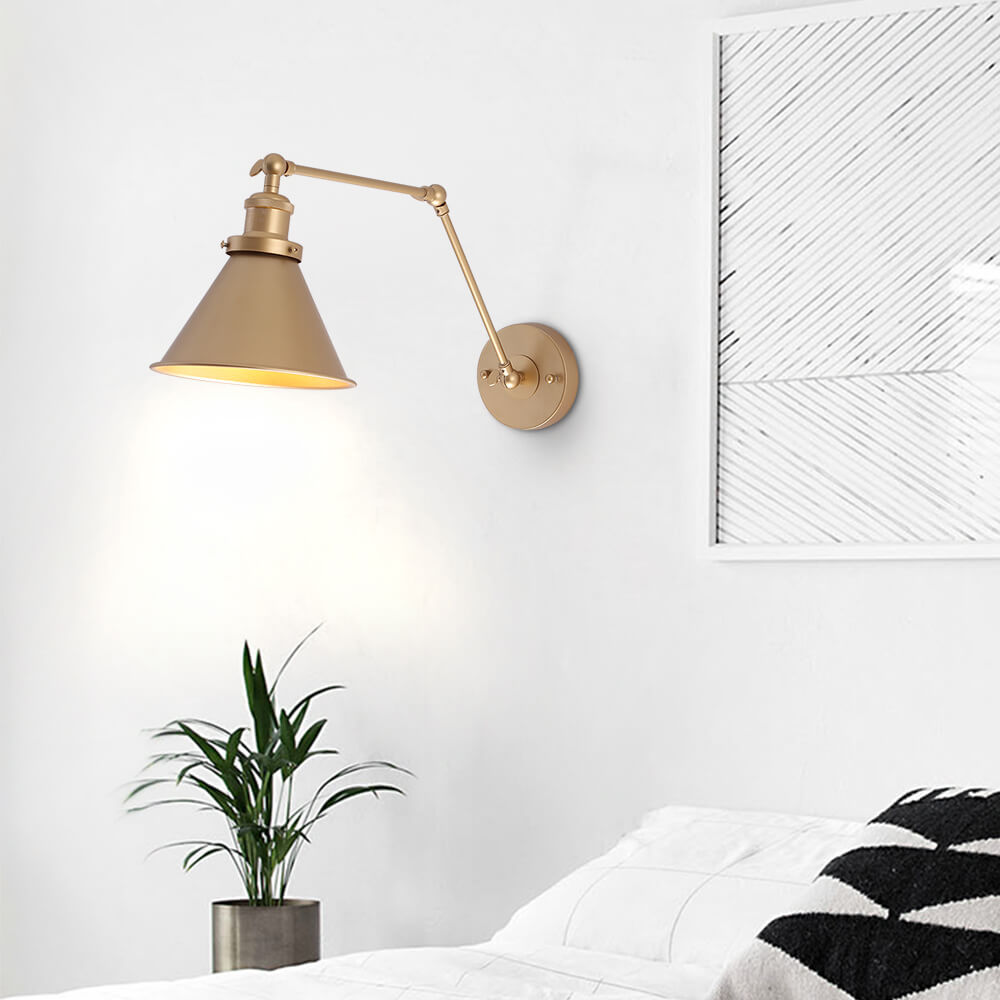 Swing Arm Wall Sconce with Adjustable Reach for Bedside Reading | Industrial Metal Lamp for Bedroom & Living Room | Hardwired E27 Socket | Thomler