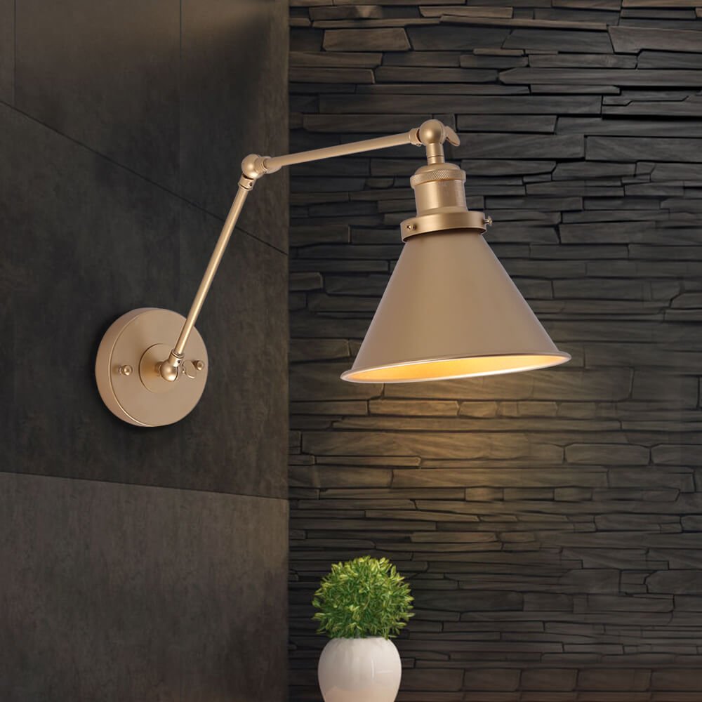 Swing Arm Wall Sconce with Adjustable Reach for Bedside Reading | Industrial Metal Lamp for Bedroom & Living Room | Hardwired E27 Socket | Thomler