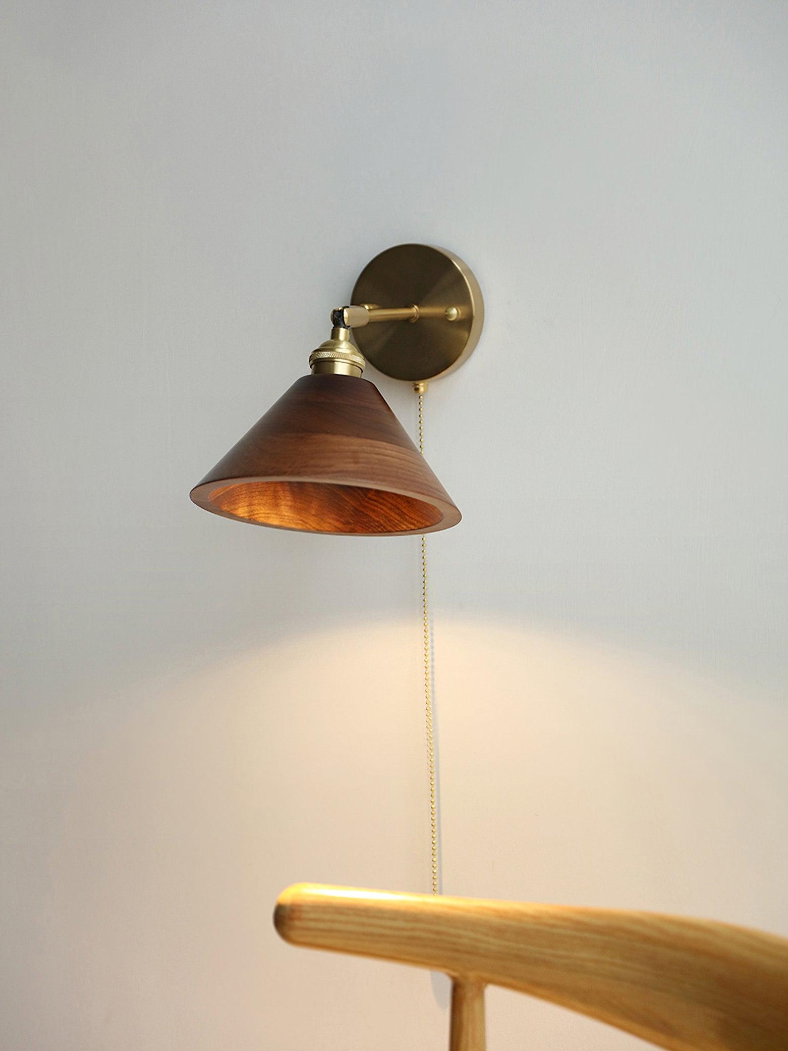 Wooden Wall Sconce 6.3 in to 7.1 in Walnut Indoor Accent Lighting for Living Room Bedroom Hallway Decor | Thomler
