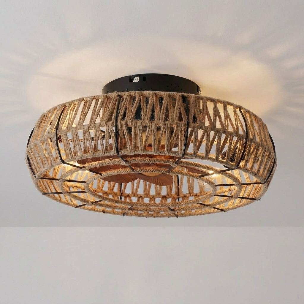 Ceiling Fan Hand Woven Natural Fibre 48.0 cm Rustic Living Room Bedroom Light Fixture Boho Zen Country Style | Thomler
