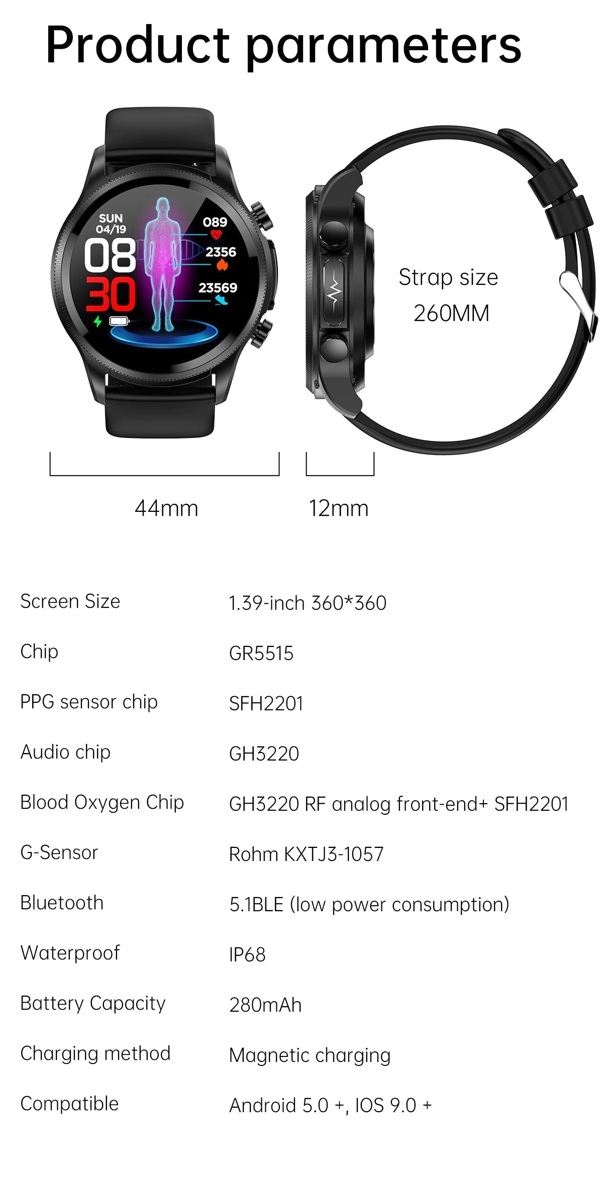 Non-Invasive Glucose Monitoring Smartwatch with Heart Rate & Blood Oxygen Tracker for Daily Health Management | Thomler