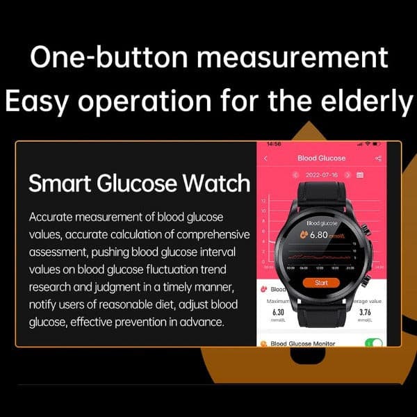 Non-Invasive Glucose Monitoring Smartwatch with Heart Rate & Blood Oxygen Tracker for Daily Health Management | Thomler