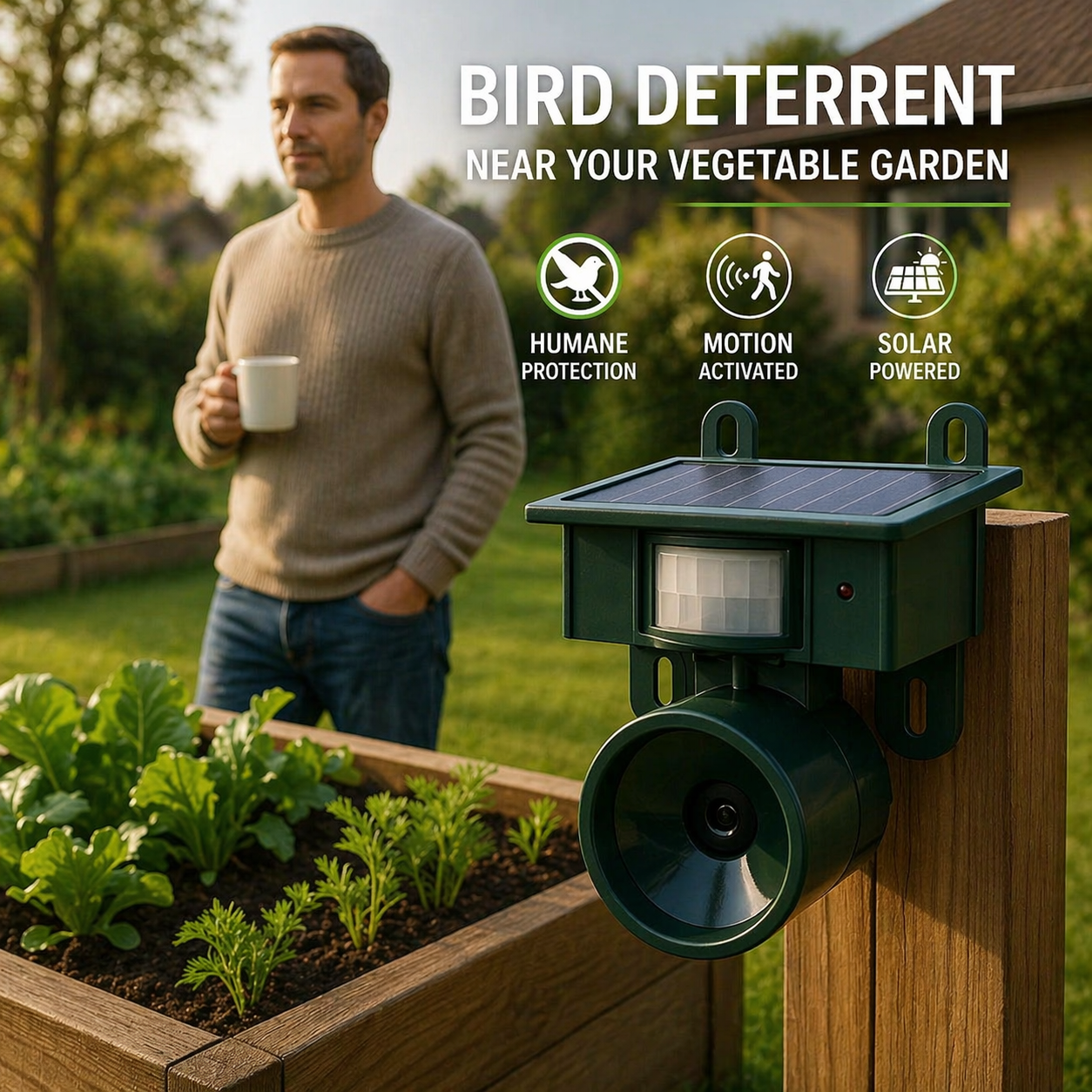 Solar-Powered Bird Deterrent with Motion Sensor and Predator Calls for Yard, Patio, and Roof Protection | Thomler