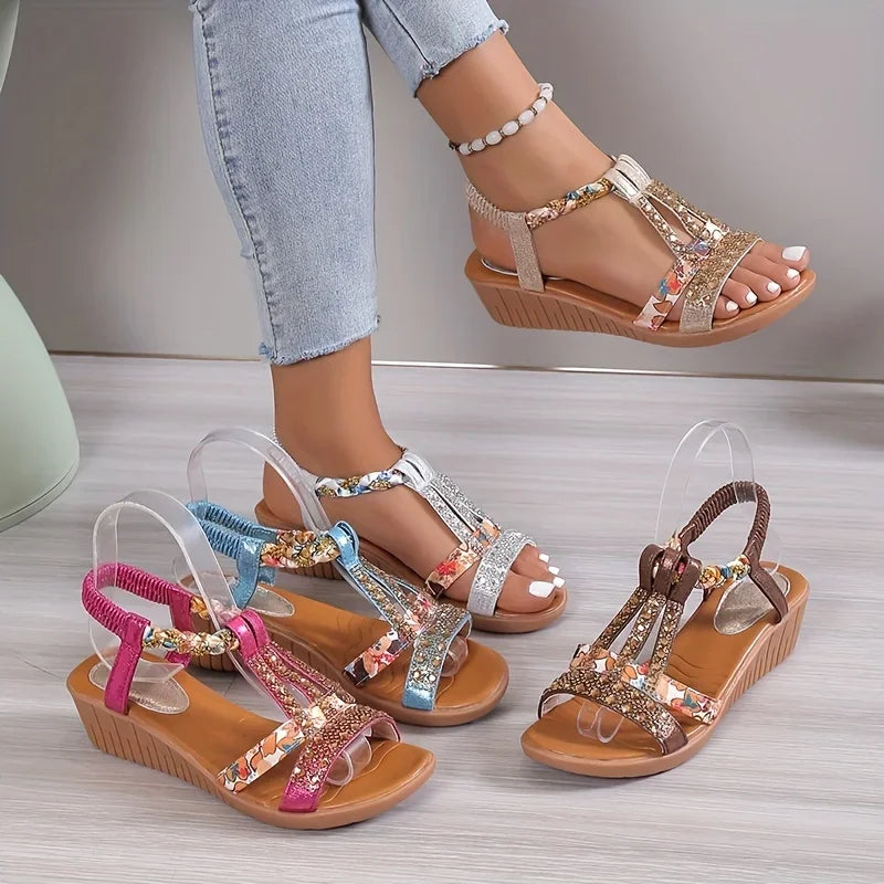 Women's Cushioned Wedge Sandals with Flexible Fit & Non-Slip Sole for Summer | Comfort Footwear for Casual Daily Wear & Walking | Thomler