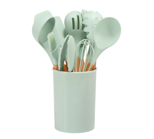 12-Piece Silicone Kitchen Utensil Set with Bamboo Handles and Holder – Heat-Resistant Nonstick Cooking Tools for Home Chefs | Thomler