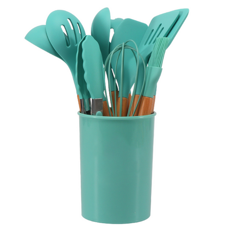 12-Piece Silicone Kitchen Utensil Set with Bamboo Handles and Holder – Heat-Resistant Nonstick Cooking Tools for Home Chefs | Thomler