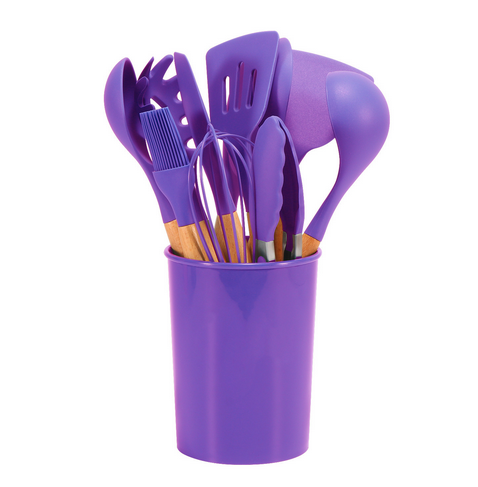 12-Piece Silicone Kitchen Utensil Set with Bamboo Handles and Holder – Heat-Resistant Nonstick Cooking Tools for Home Chefs | Thomler