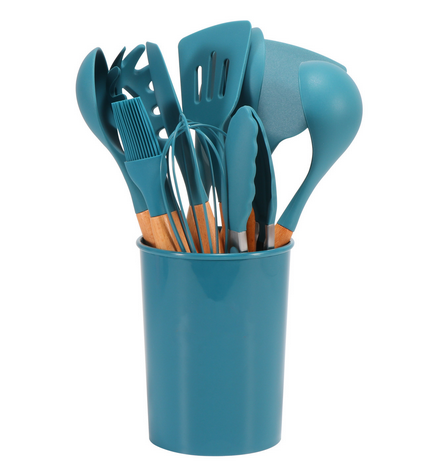 12-Piece Silicone Kitchen Utensil Set with Bamboo Handles and Holder – Heat-Resistant Nonstick Cooking Tools for Home Chefs | Thomler