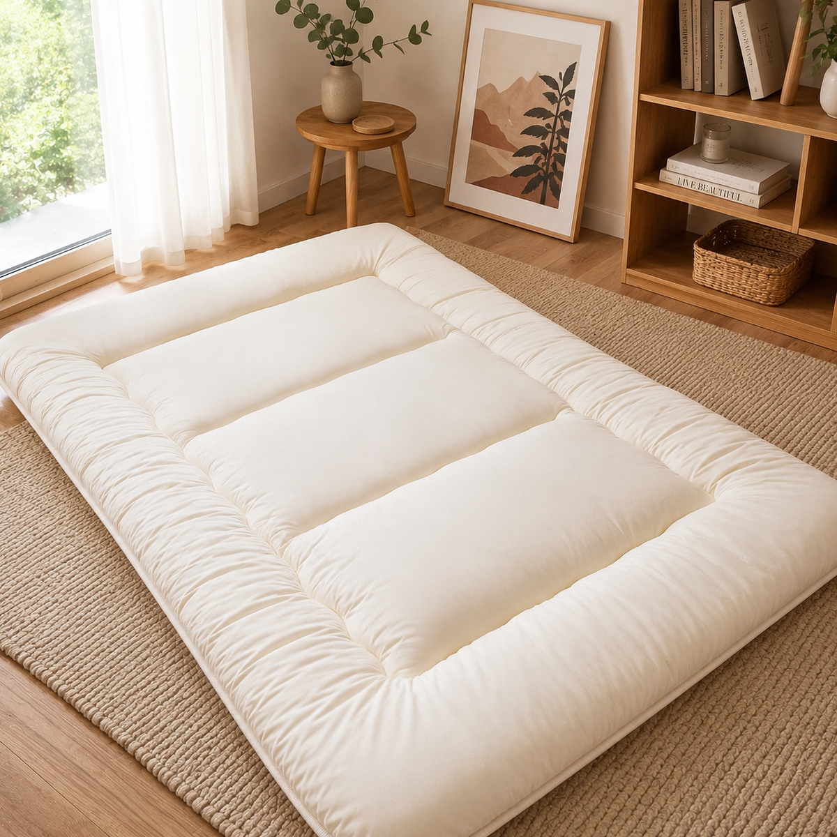Foldable Floor Mattress 4-Inch Thick Quilted Sleeping Pad for Adults & Kids | Guest Bed, Dorm Room, Yoga | All-Season Portable Futon | Thomler