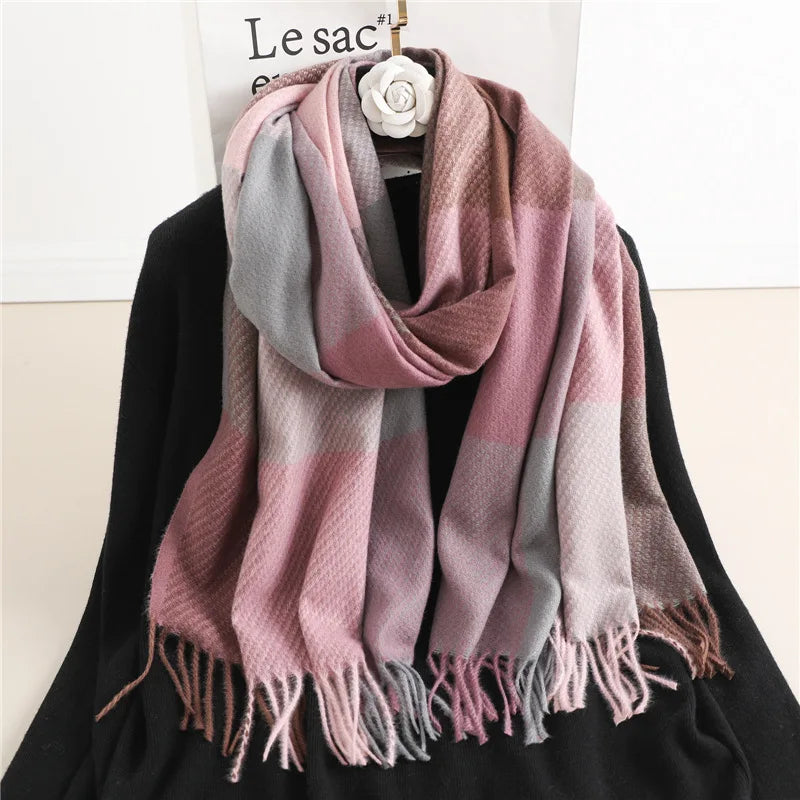 Plaid Cashmere Winter Wrap Scarf – Soft Luxury Shawl for Women, 79×26 Inches, 10 Elegant Patterns | Thomler
