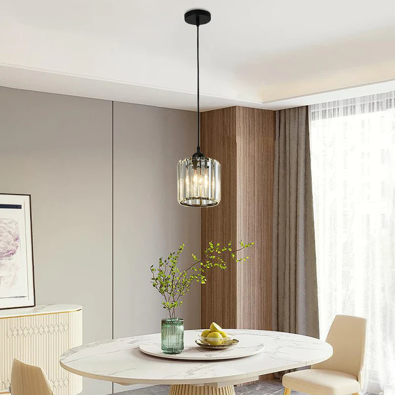 Modern Metal & Glass Pendant Light – Adjustable Cord – Black or Gold Finish for Dining Room & Living Room | Thomler