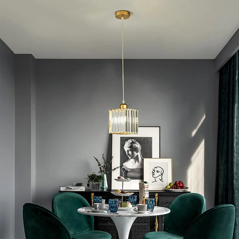 Modern Metal & Glass Pendant Light – Adjustable Cord – Black or Gold Finish for Dining Room & Living Room | Thomler
