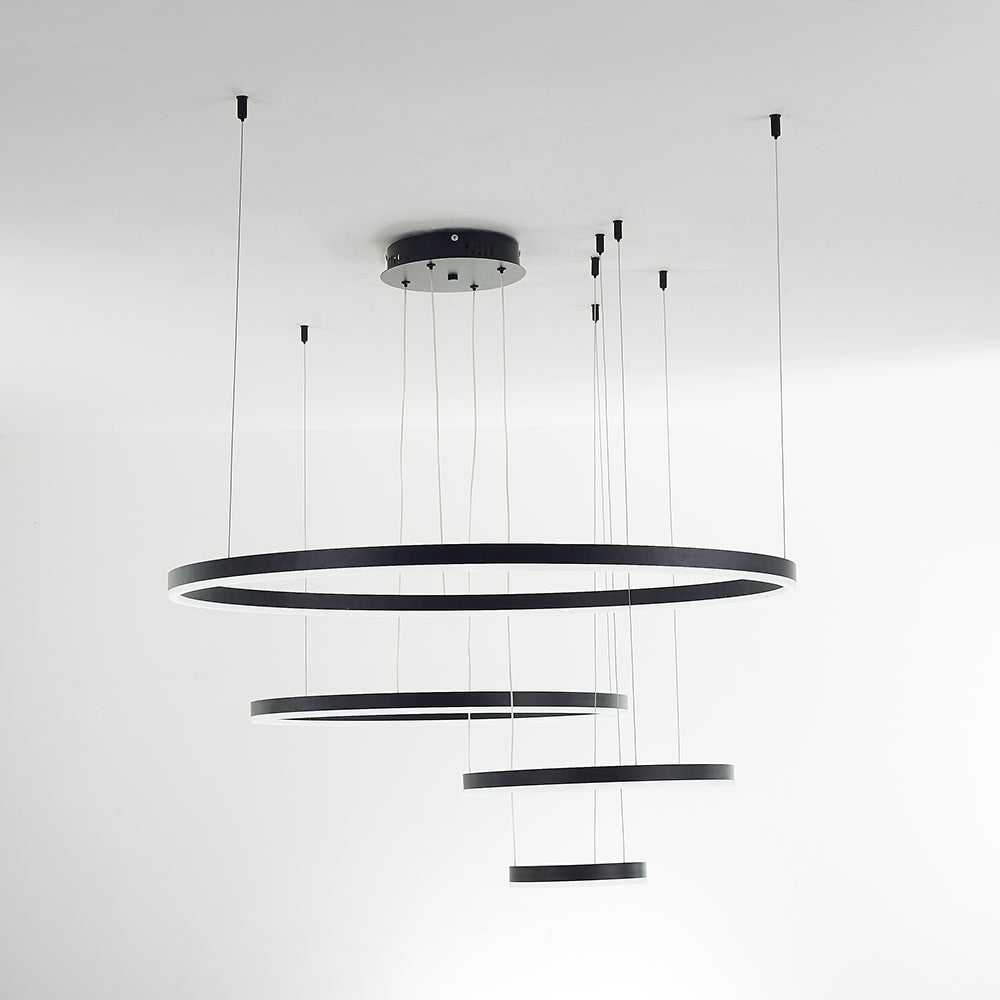 Tiered Ring Pendant Light Modern Metal Circular Chandelier for Dining Room Living Room Bedroom Kitchen Island Adjustable Height LED | Thomler