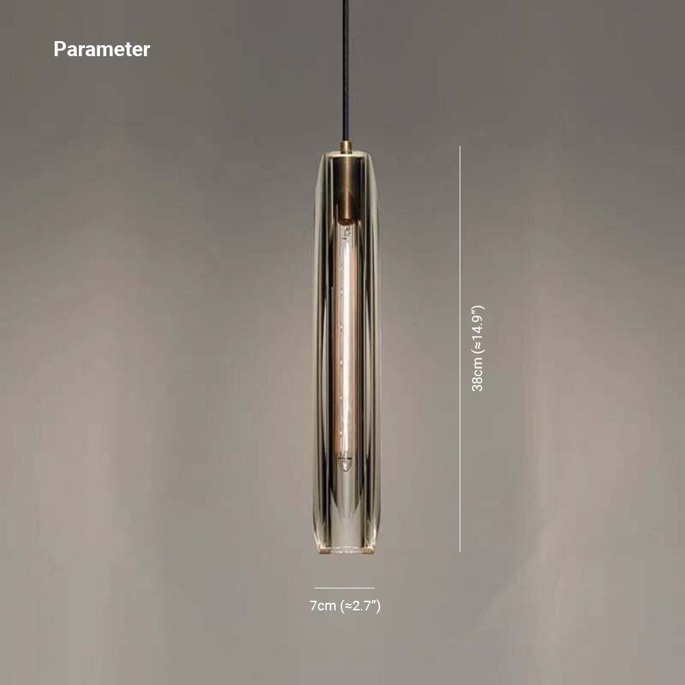 Pendant Light Glass Cylinder 15 in Adjustable Hanging Bedroom Dining Room Ceiling Fixture Modern Minimalist Lighting | Thomler