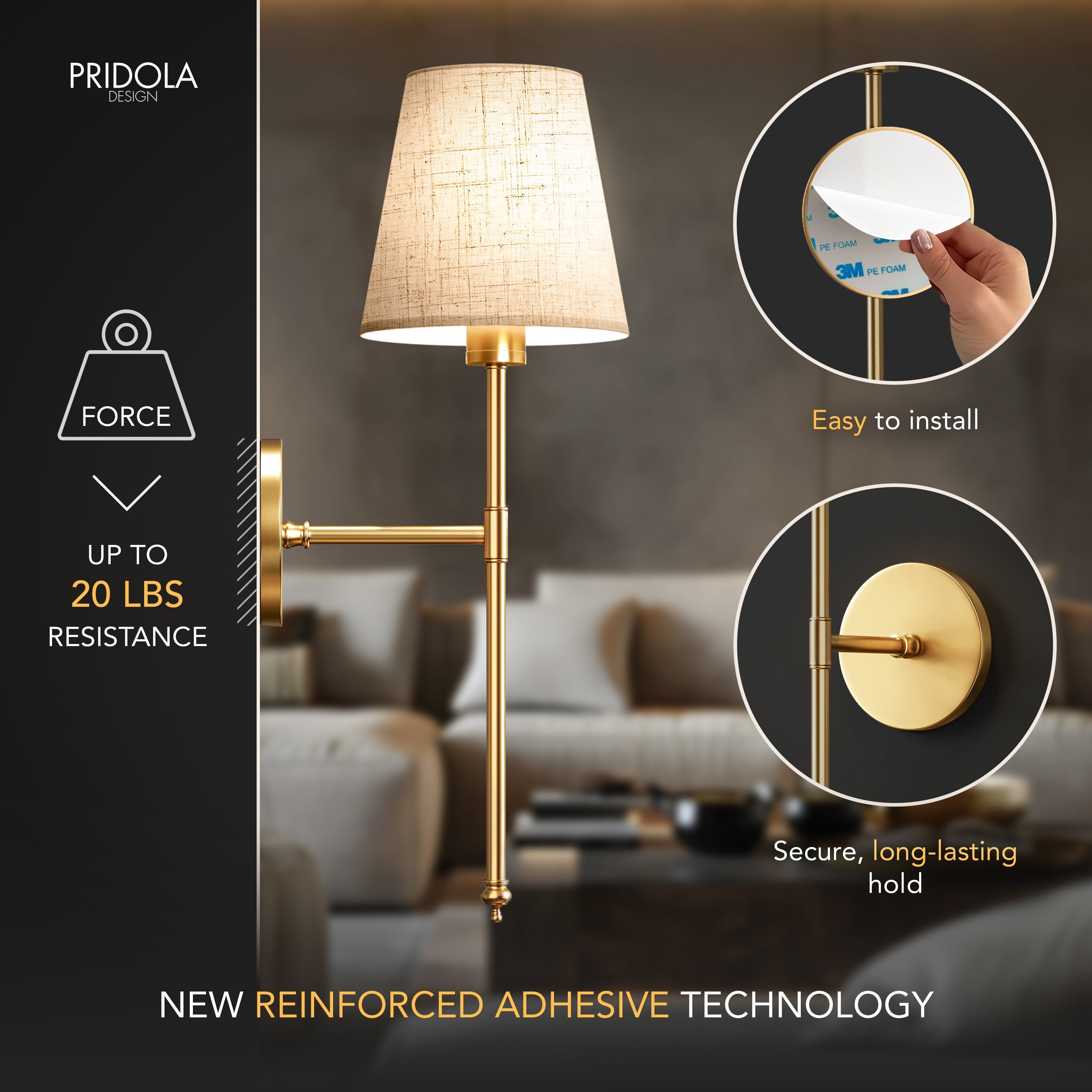 Wall Lamp Gold Linen Shade 51.5 cm Wireless Bedroom Living Room Dimmable RGB Remote Control Sconce Set Of 2 | Thomler