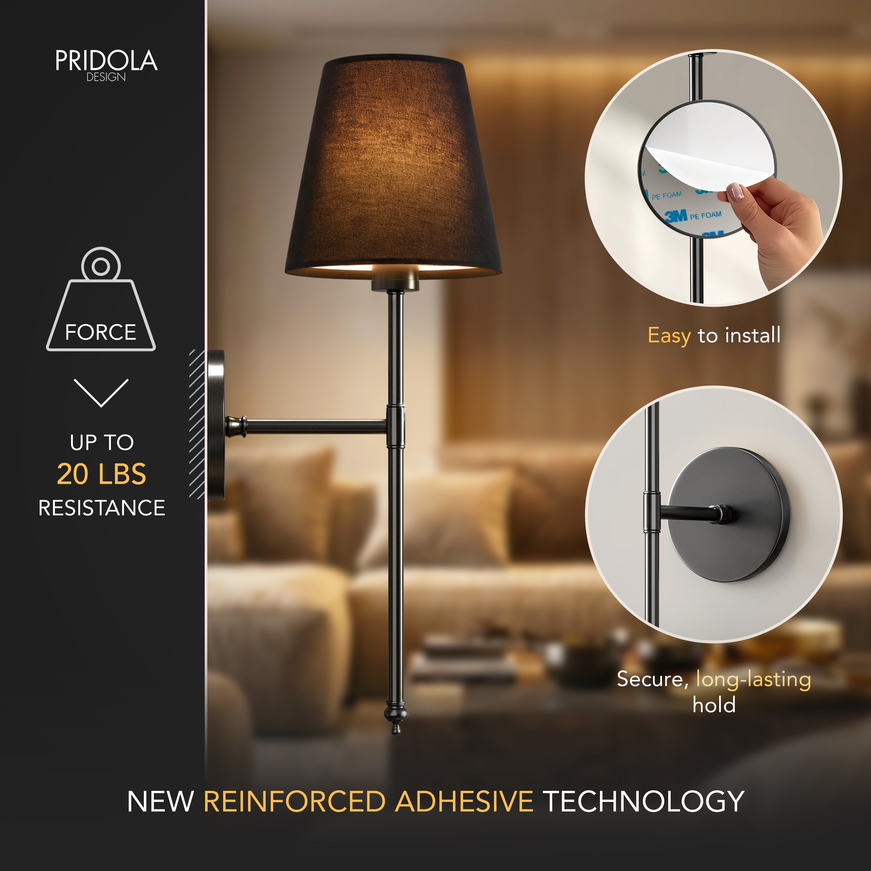 Wall Lamp Metal Fabric Shade 51.5 cm Gold Black Bedroom Wireless Dimmable RGB Reading Light Set Of Two | Thomler