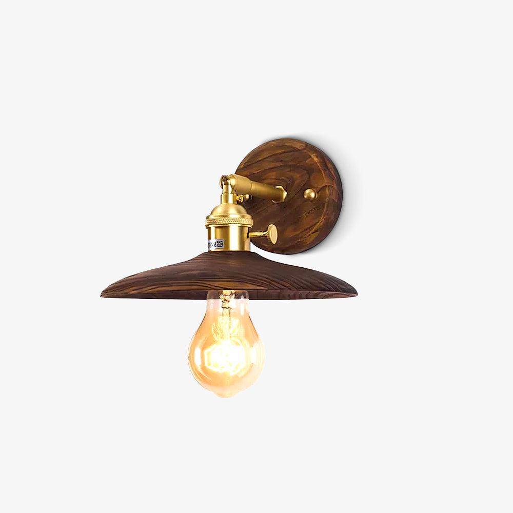 Wall Lamp Walnut Wood 20.0 cm Brass Living Room Bedroom Hallway E27 Round Japandi Scandinavian Indoor Lighting | Thomler
