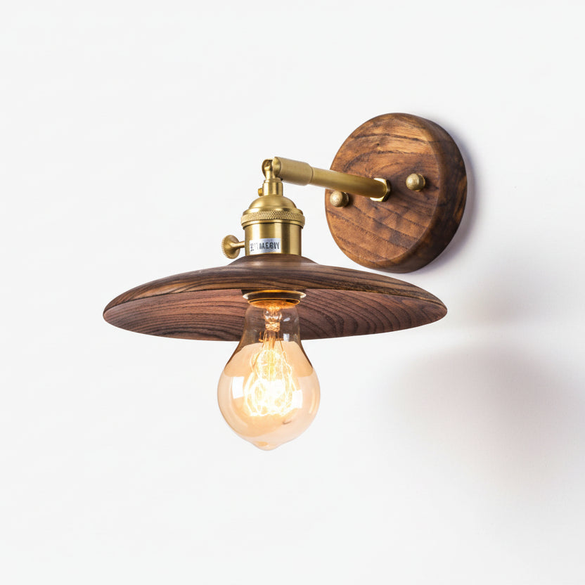 Wall Lamp Walnut Wood 20.0 cm Brass Living Room Bedroom Hallway E27 Round Japandi Scandinavian Indoor Lighting | Thomler