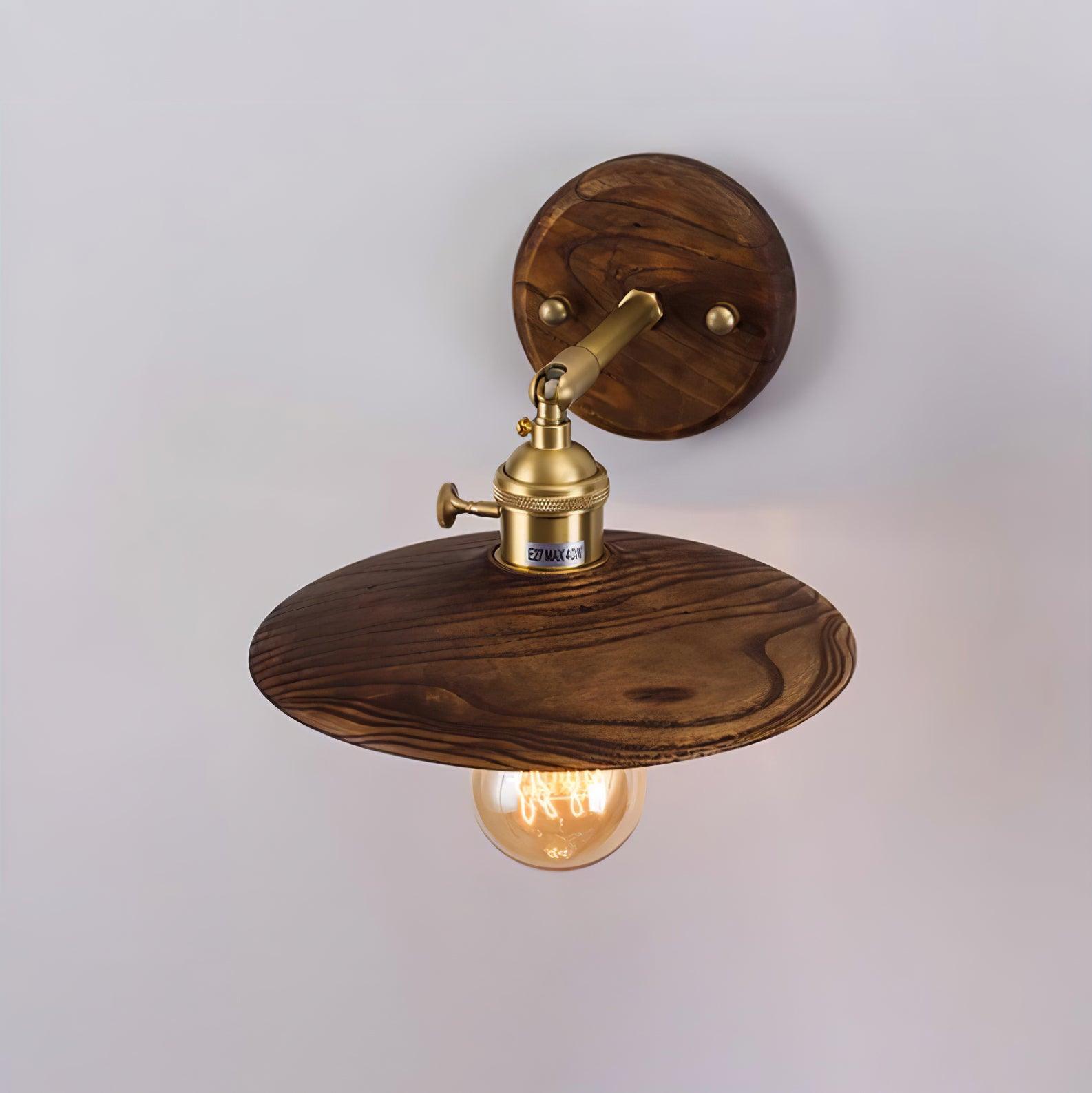 Wall Lamp Walnut Wood 20.0 cm Brass Living Room Bedroom Hallway E27 Round Japandi Scandinavian Indoor Lighting | Thomler