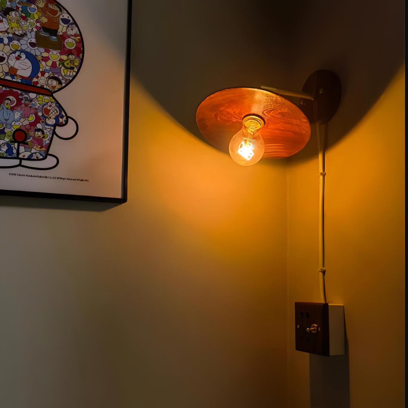 Wall Lamp Walnut Wood 20.0 cm Brass Living Room Bedroom Hallway E27 Round Japandi Scandinavian Indoor Lighting | Thomler