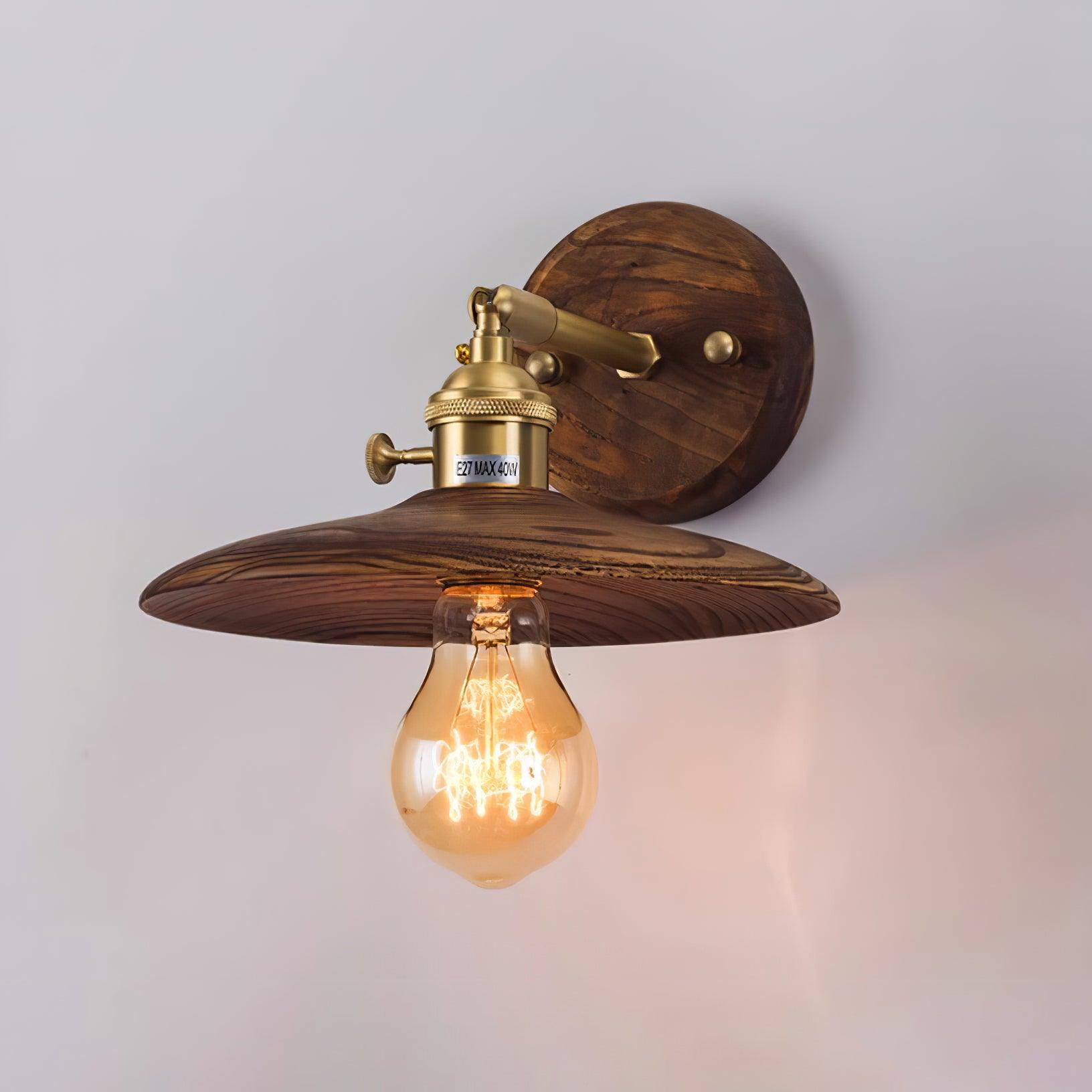 Wall Lamp Walnut Wood 20.0 cm Brass Living Room Bedroom Hallway E27 Round Japandi Scandinavian Indoor Lighting | Thomler