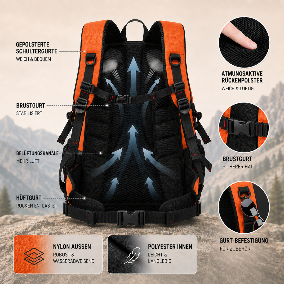 40L Hiking Backpack with USB Charging Port for Multi-Day Treks & Camping Trips – Water-Resistant Outdoor Daypack with Laptop Sleeve | Thomler