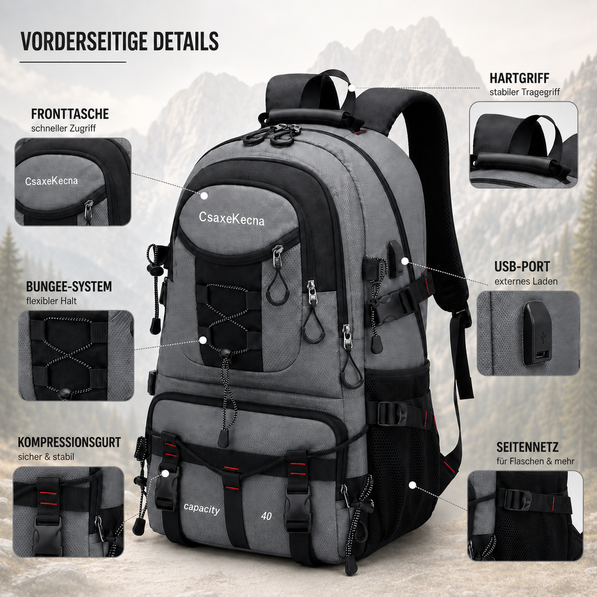 40L Hiking Backpack with USB Charging Port for Multi-Day Treks & Camping Trips – Water-Resistant Outdoor Daypack with Laptop Sleeve | Thomler
