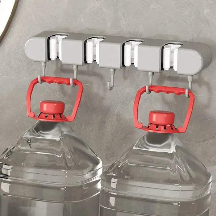 Wall Tool Holder Plastic Stainless Steel 33.4 cm Storage Organiser Garage Workshop Broom Mop Rack With 4 Grips 5 Hooks | Thomler