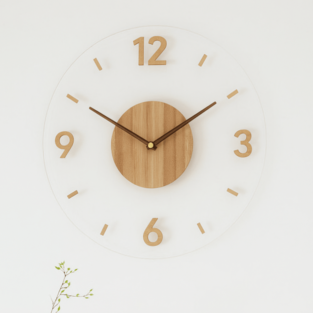 Wall Clock Wood 13.8 in Silent Minimalist Living Room Bedroom Office Decor | Thomler