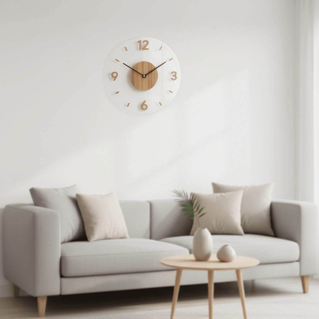 Wall Clock Wood 13.8 in Silent Minimalist Living Room Bedroom Office Decor | Thomler