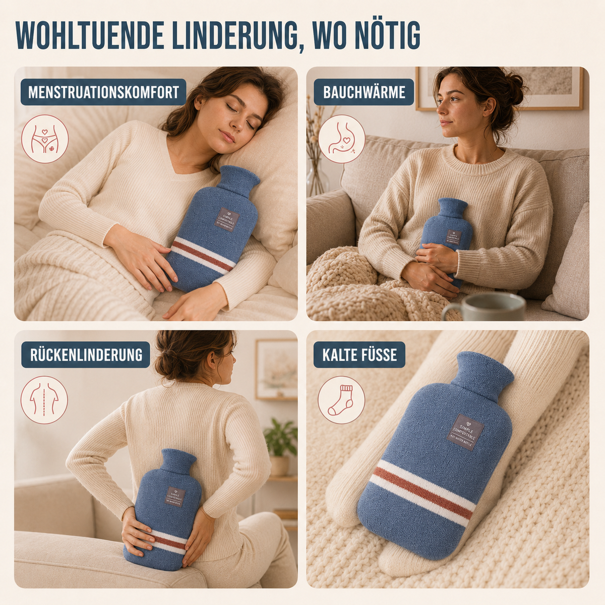 Hot Water Bottle with Knit Cover – 34 fl oz Cozy Heat Therapy for Winter Warmth, Cramps & Muscle Relief | Thomler