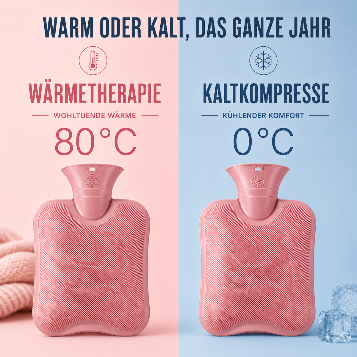 Hot Water Bottle with Knit Cover – 34 fl oz Cozy Heat Therapy for Winter Warmth, Cramps & Muscle Relief | Thomler