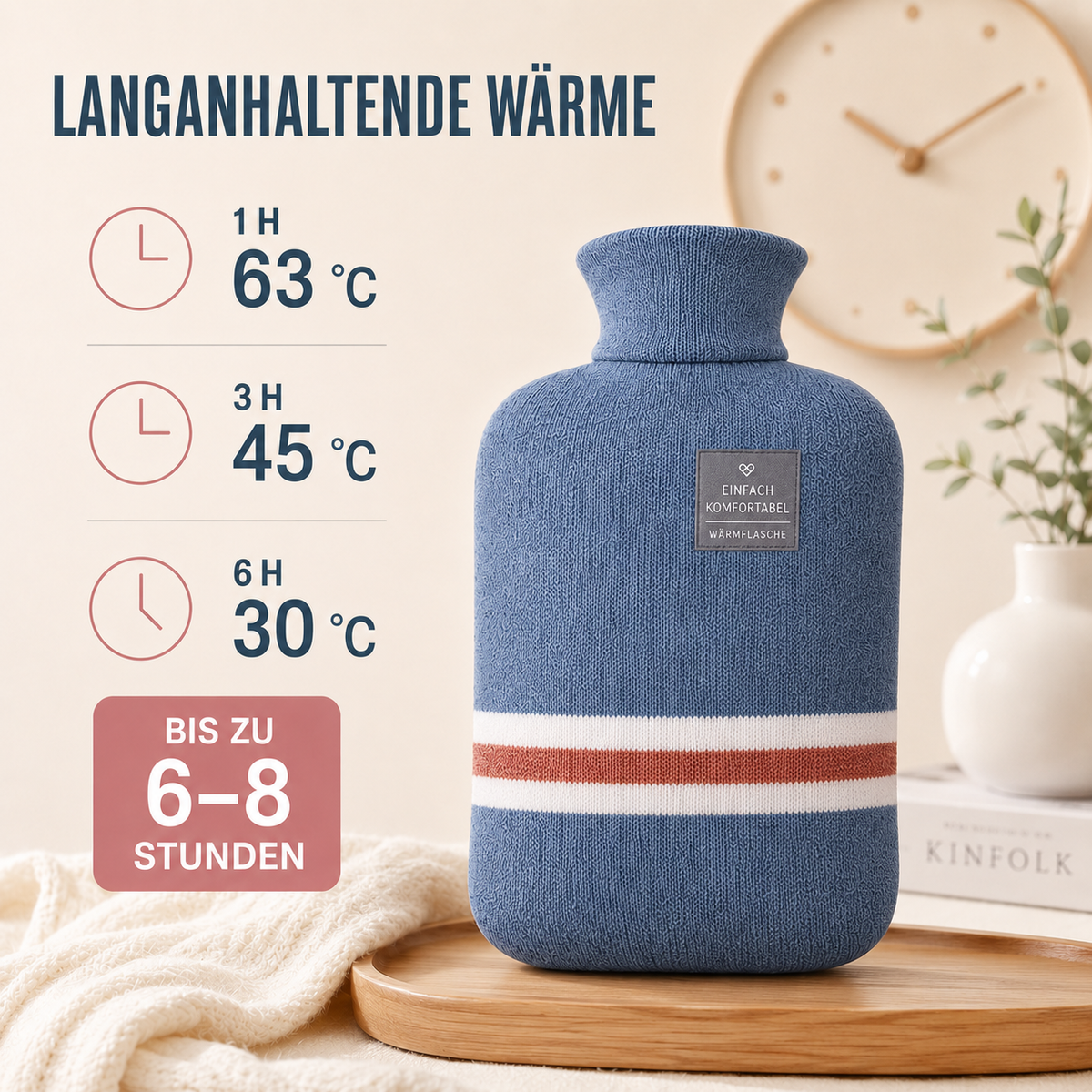 Hot Water Bottle with Knit Cover – 34 fl oz Cozy Heat Therapy for Winter Warmth, Cramps & Muscle Relief | Thomler