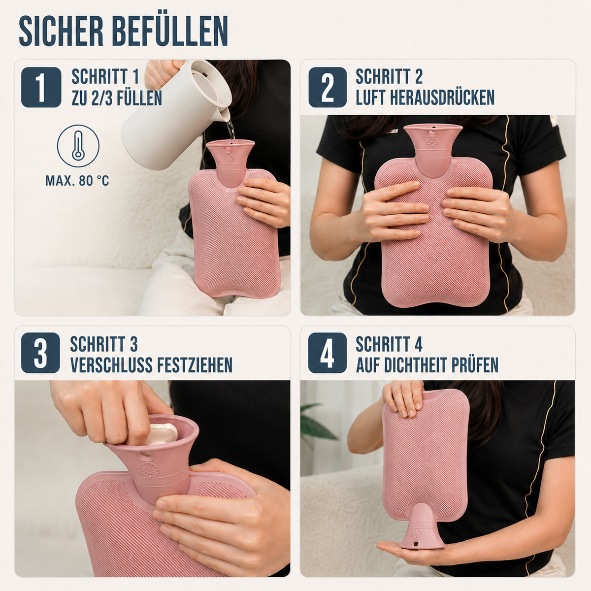 Hot Water Bottle with Knit Cover – 34 fl oz Cozy Heat Therapy for Winter Warmth, Cramps & Muscle Relief | Thomler