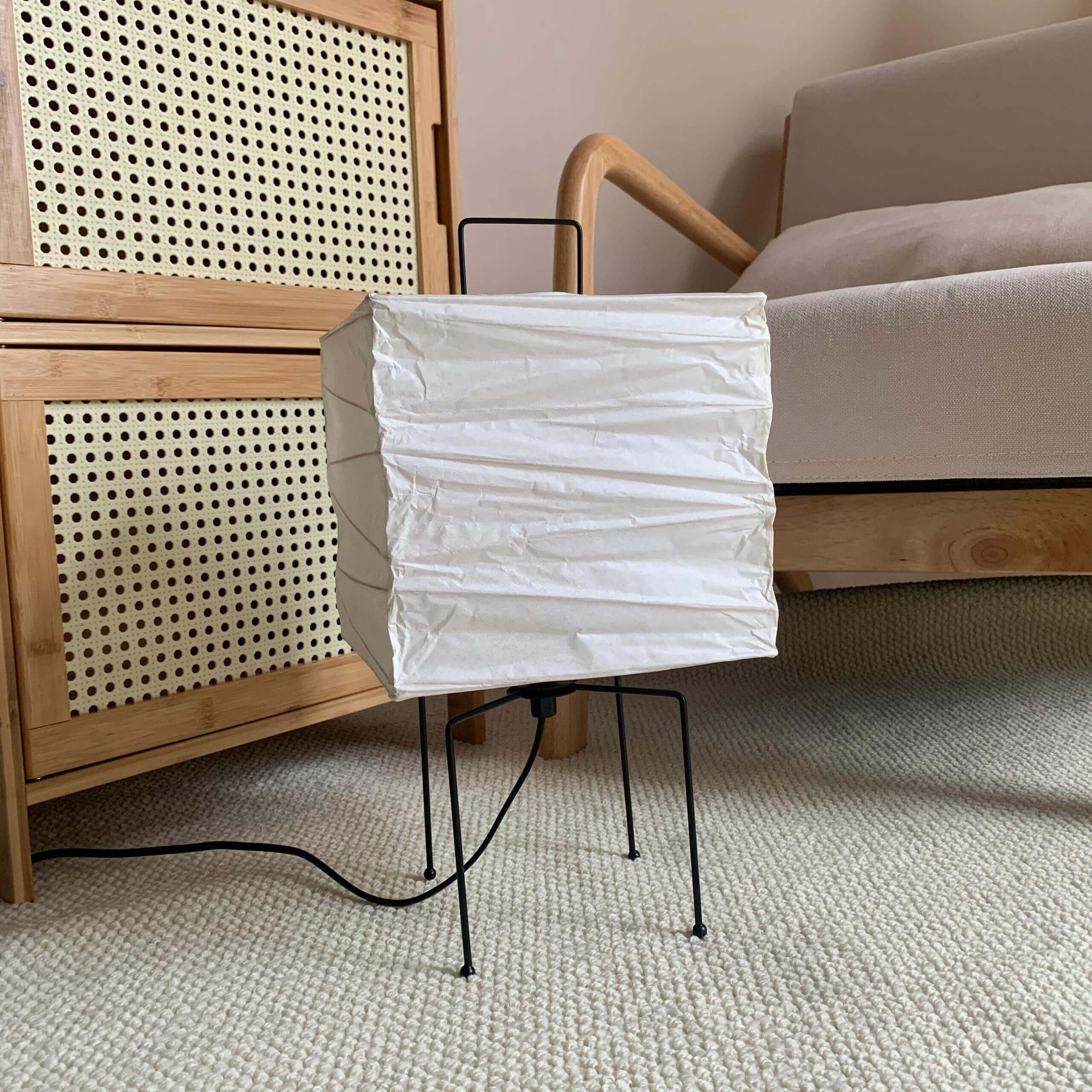 Table Lamp Washi Paper 9 in x 15 in Black Wire Legs Indoor Lighting Modern Cube Design Decorative Accent | Thomler