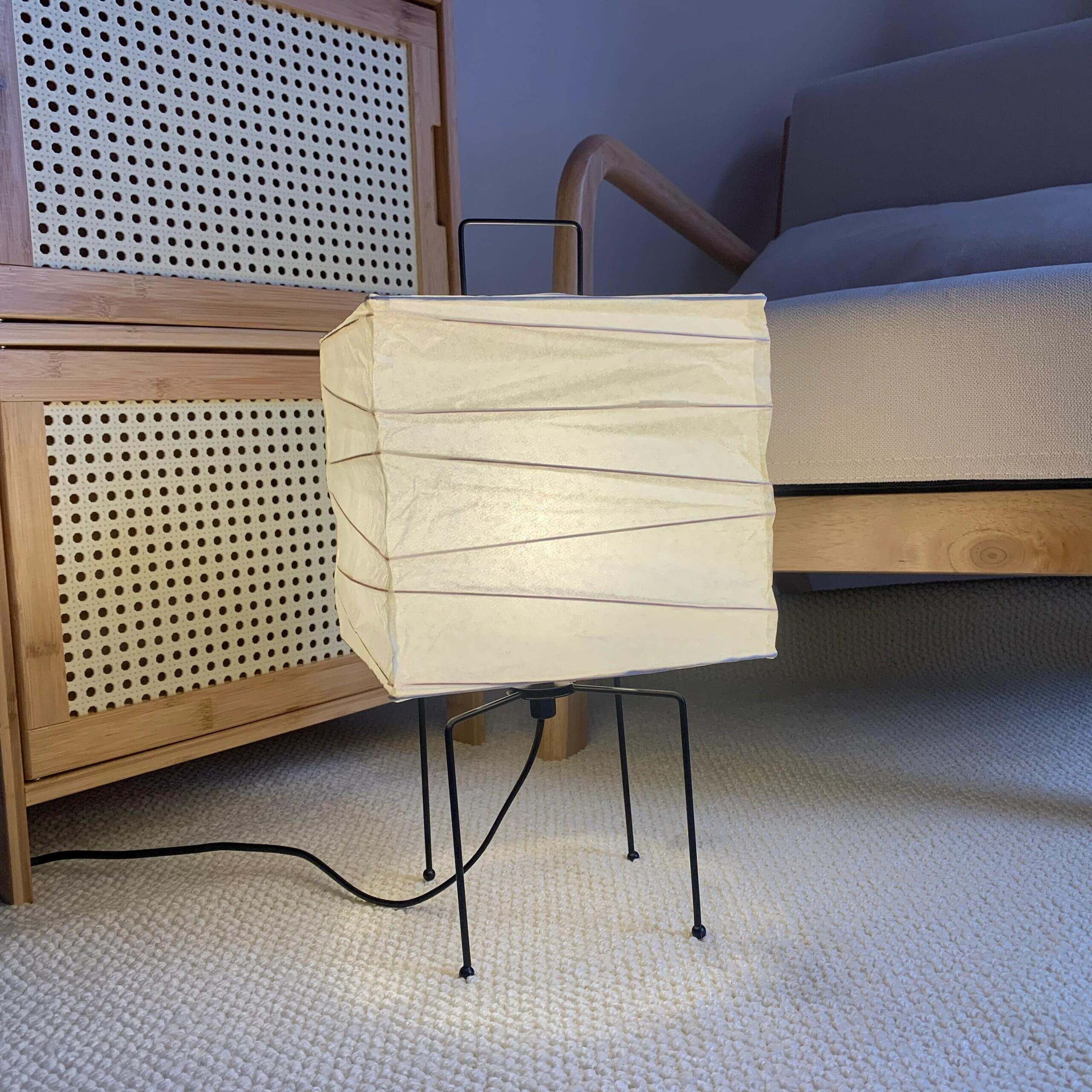 Table Lamp Washi Paper 9 in x 15 in Black Wire Legs Indoor Lighting Modern Cube Design Decorative Accent | Thomler