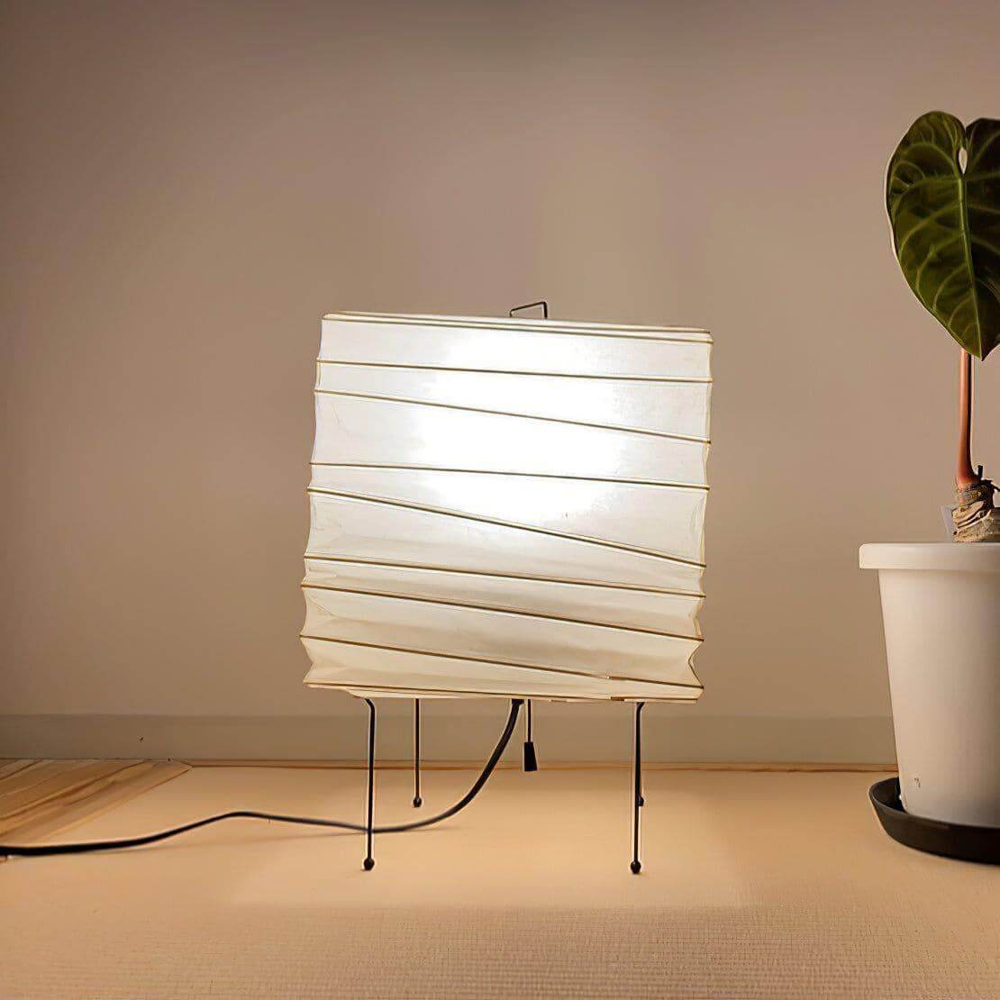 Table Lamp Washi Paper 9 in x 15 in Black Wire Legs Indoor Lighting Modern Cube Design Decorative Accent | Thomler