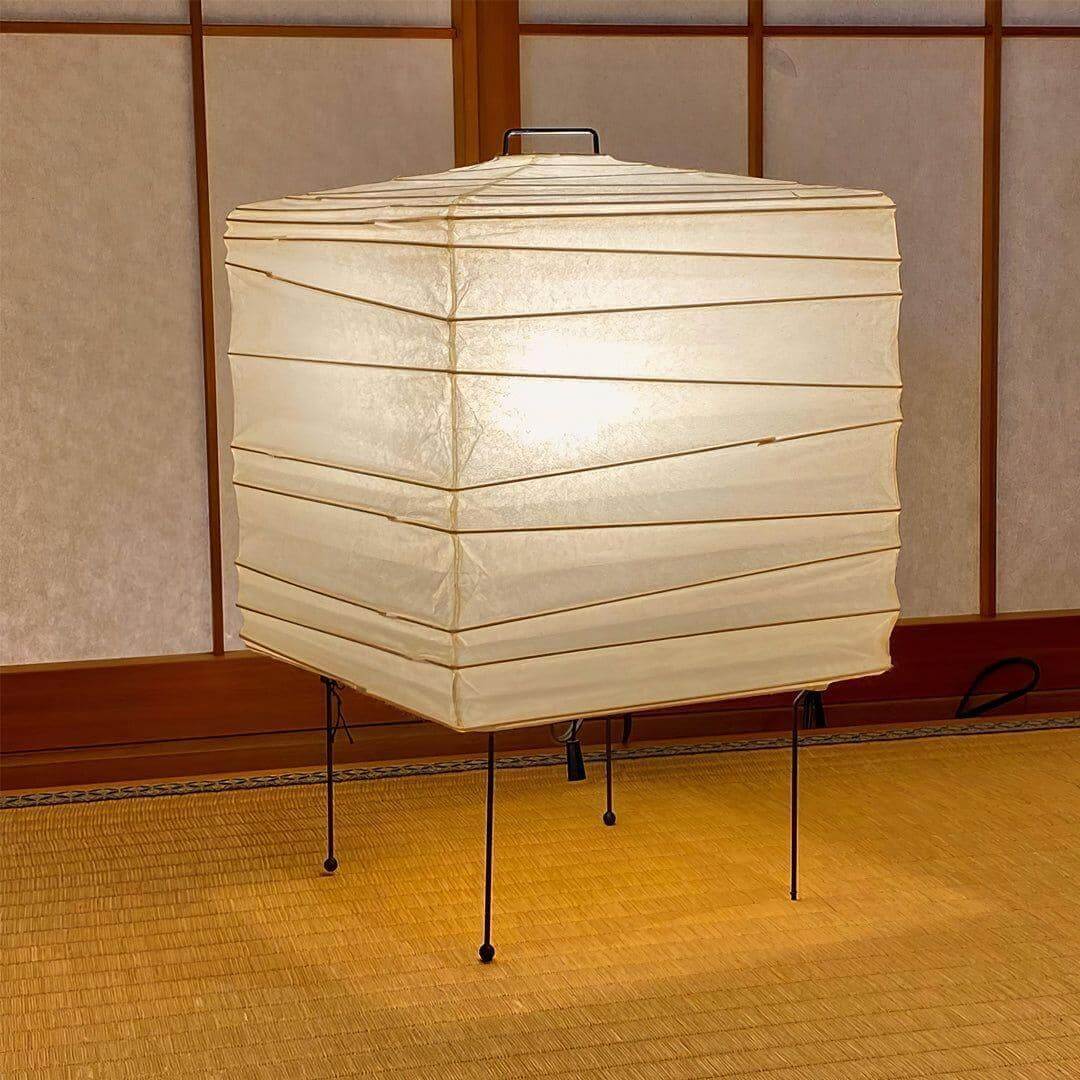Table Lamp Washi Paper 9 in x 15 in Black Wire Legs Indoor Lighting Modern Cube Design Decorative Accent | Thomler