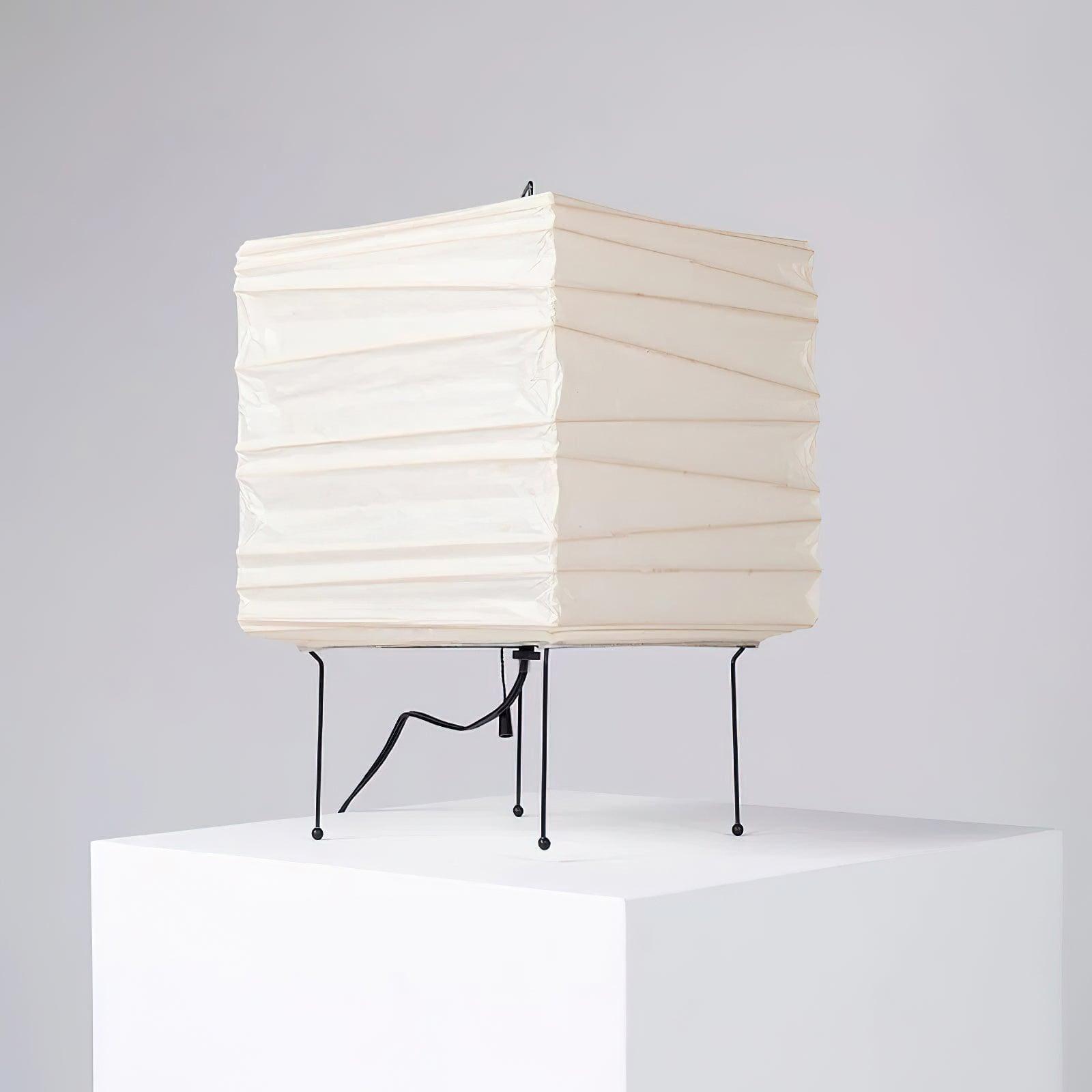 Table Lamp Washi Paper 9 in x 15 in Black Wire Legs Indoor Lighting Modern Cube Design Decorative Accent | Thomler