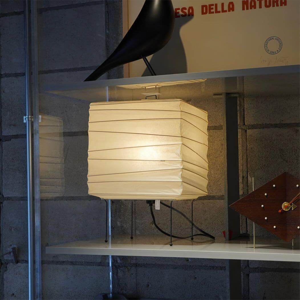 Table Lamp Washi Paper 9 in x 15 in Black Wire Legs Indoor Lighting Modern Cube Design Decorative Accent | Thomler