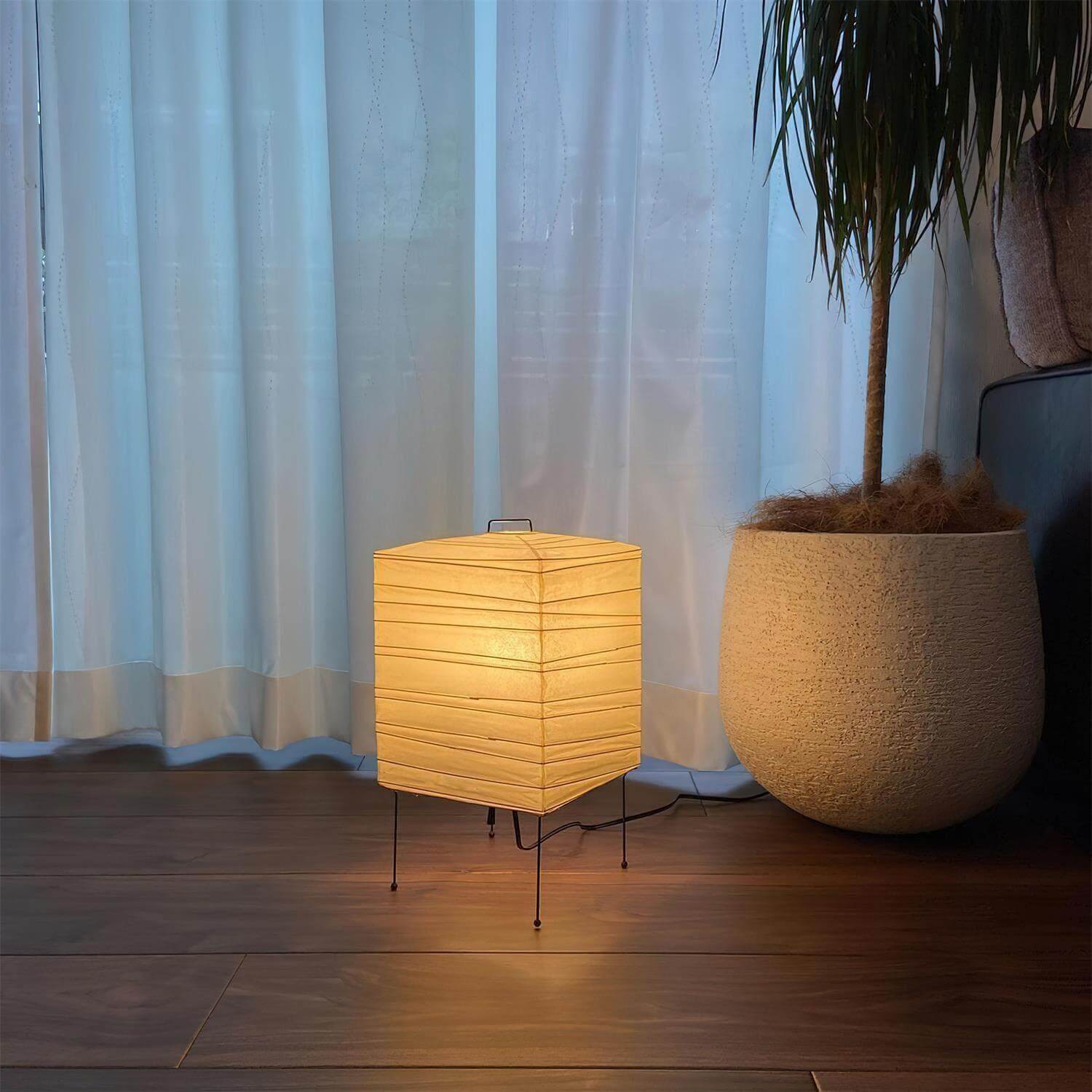 Table Lamp Washi Paper 9 in x 15 in Black Wire Legs Indoor Lighting Modern Cube Design Decorative Accent | Thomler