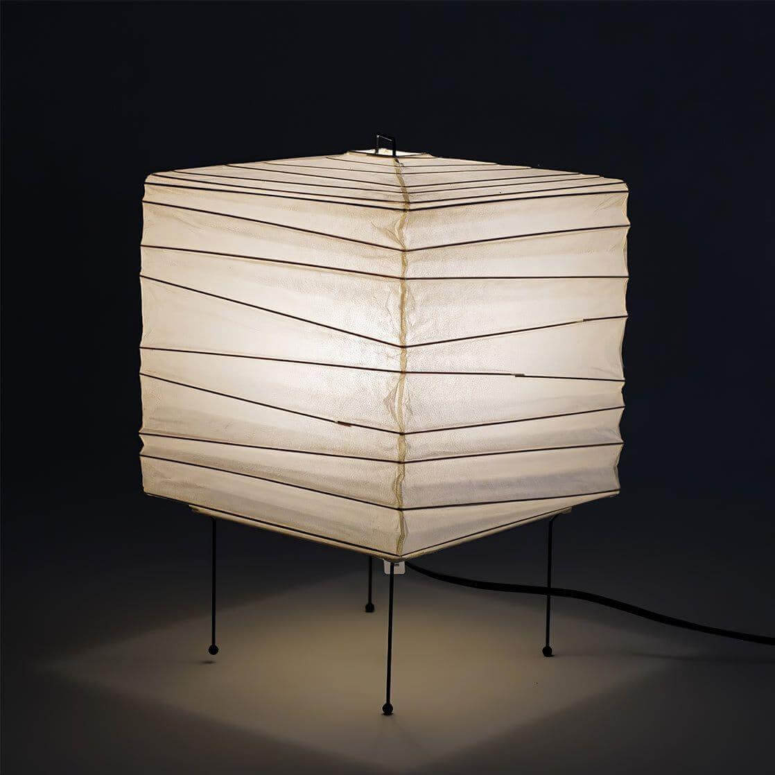 Table Lamp Washi Paper 9 in x 15 in Black Wire Legs Indoor Lighting Modern Cube Design Decorative Accent | Thomler