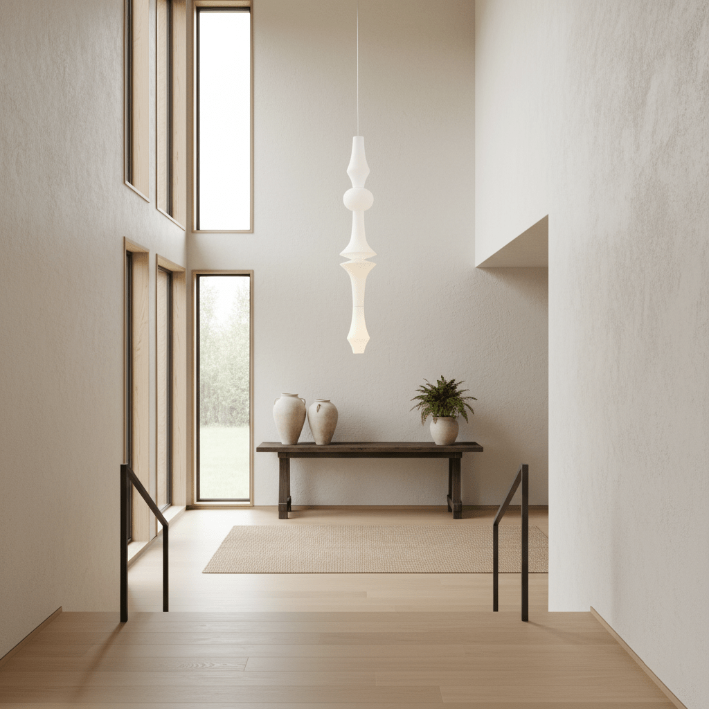 Washi Paper Pendant Light 12.2 in x 55.1 in White Indoor Ceiling Hanging Lamp Warm Ambient Lighting Decorative E26 E27 | Thomler